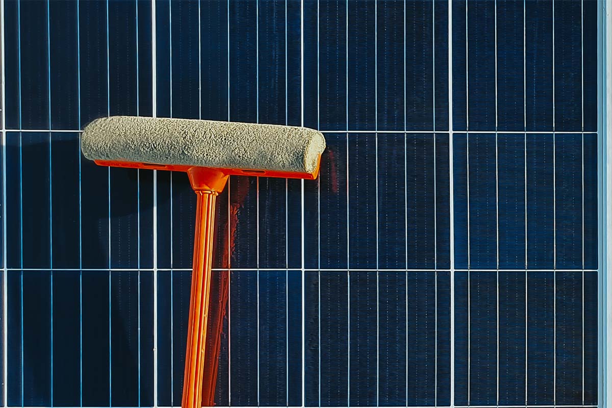 clean solar panels with mop